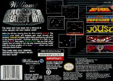 Williams Arcade's Greatest Hits (USA) box cover back